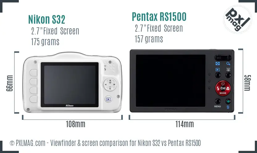 Nikon S32 vs Pentax RS1500 Screen and Viewfinder comparison