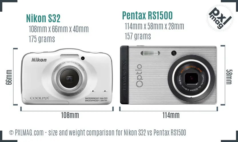 Nikon S32 vs Pentax RS1500 size comparison