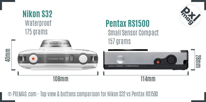 Nikon S32 vs Pentax RS1500 top view buttons comparison