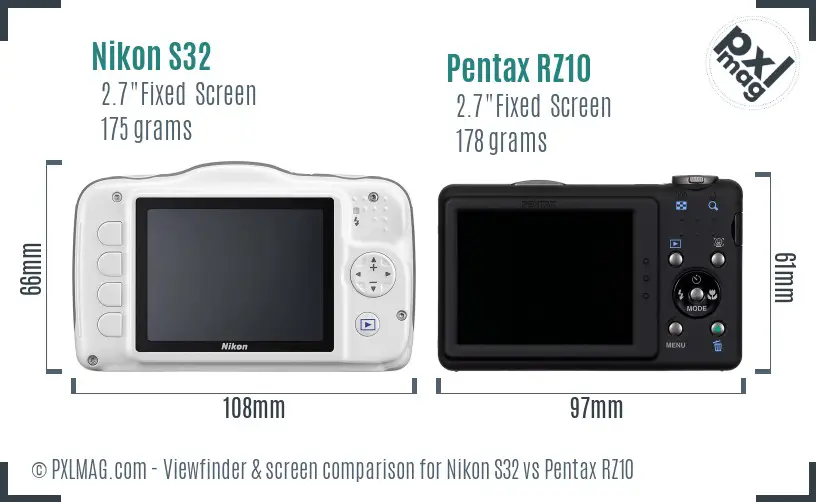 Nikon S32 vs Pentax RZ10 Screen and Viewfinder comparison Nikon S32 vs Pentax RZ10 Screen and Viewfinder comparison