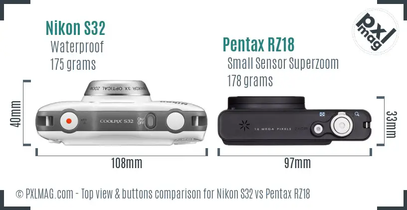 Nikon S32 vs Pentax RZ18 top view buttons comparison