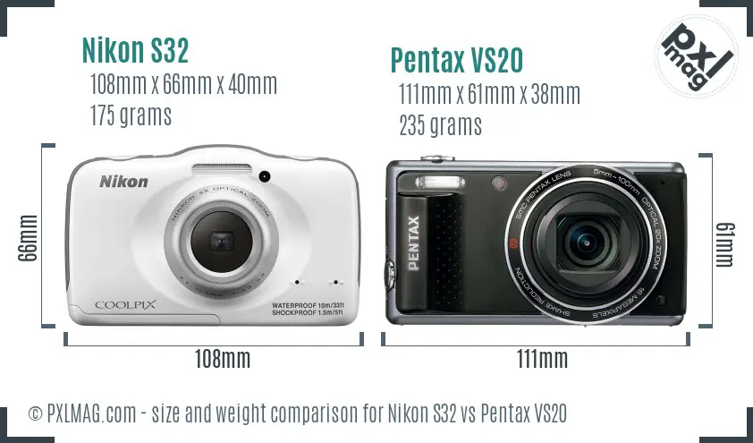 Nikon S32 vs Pentax VS20 size comparison Nikon S32 vs Pentax VS20 size comparison