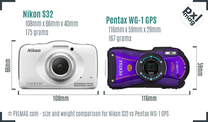 Nikon S32 vs Pentax WG-1 GPS size comparison Nikon S32 vs Pentax WG-1 GPS size comparison