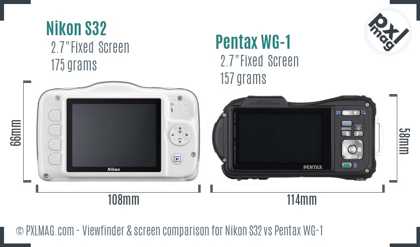 Nikon S32 vs Pentax WG-1 Screen and Viewfinder comparison