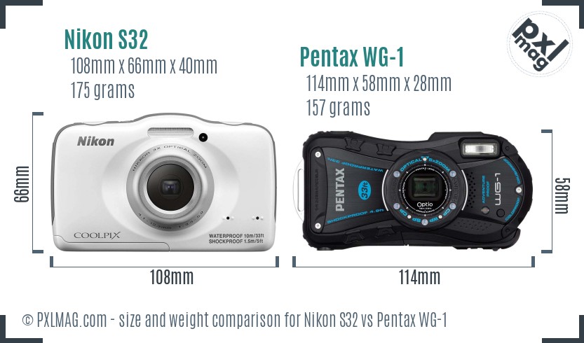 Nikon S32 vs Pentax WG-1 size comparison