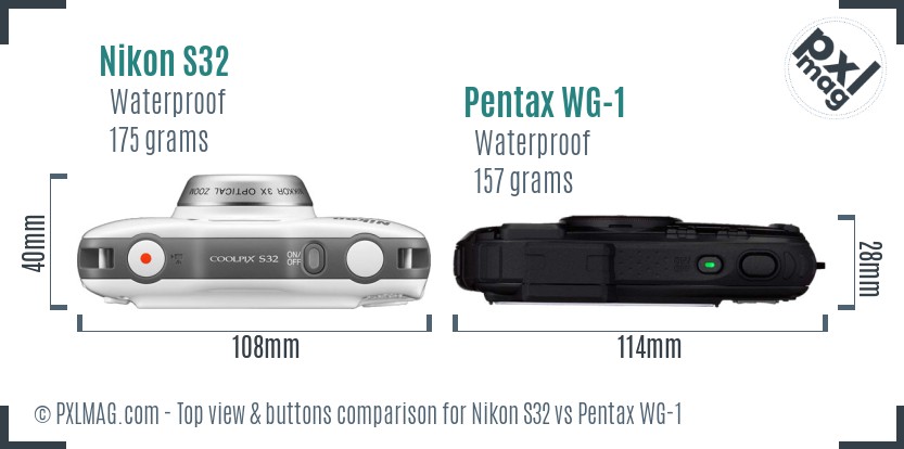 Nikon S32 vs Pentax WG-1 top view buttons comparison