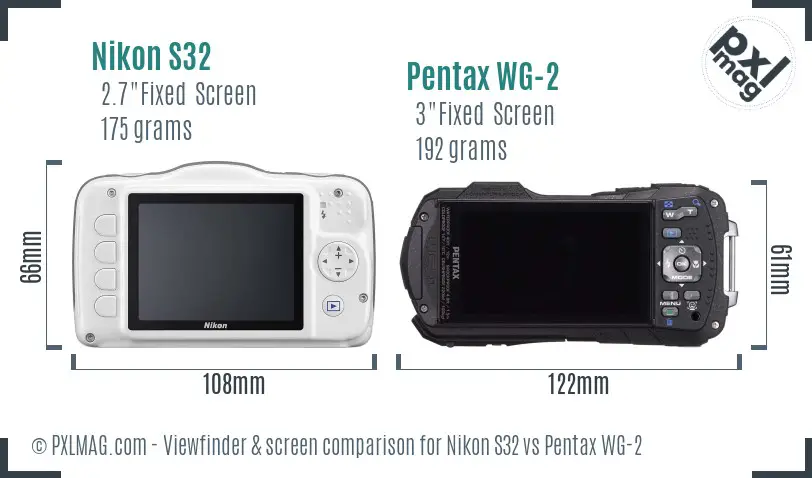 Nikon S32 vs Pentax WG-2 Screen and Viewfinder comparison