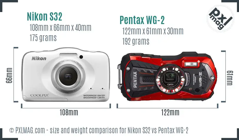 Nikon S32 vs Pentax WG-2 size comparison