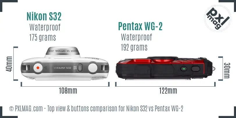 Nikon S32 vs Pentax WG-2 top view buttons comparison