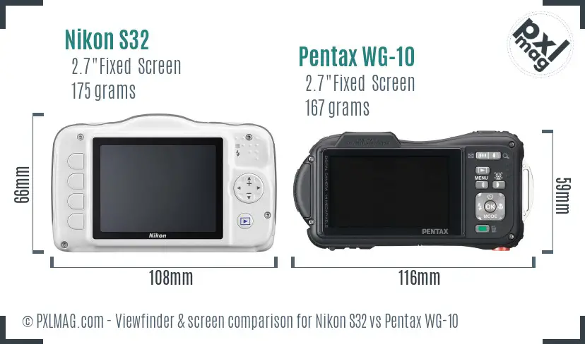Nikon S32 vs Pentax WG-10 Screen and Viewfinder comparison