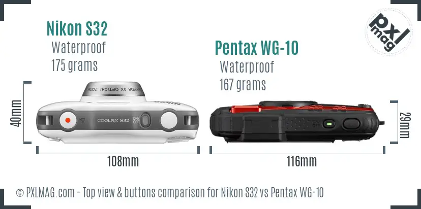 Nikon S32 vs Pentax WG-10 top view buttons comparison
