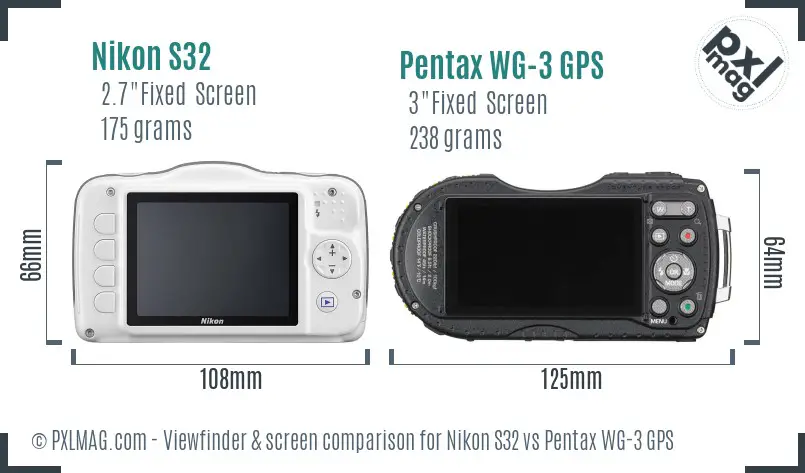 Nikon S32 vs Pentax WG-3 GPS Screen and Viewfinder comparison