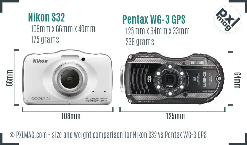 Nikon S32 vs Pentax WG-3 GPS size comparison