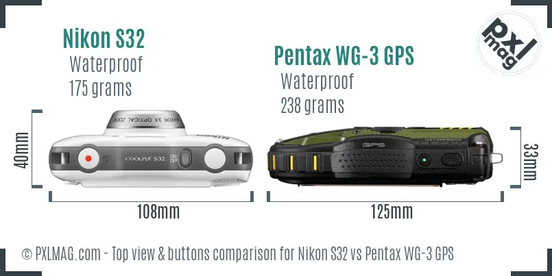 Nikon S32 vs Pentax WG-3 GPS top view buttons comparison