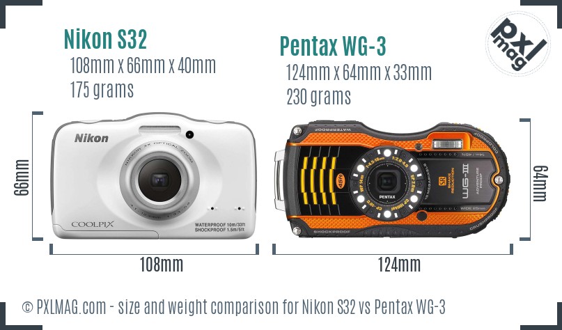 Nikon S32 vs Pentax WG-3 size comparison
