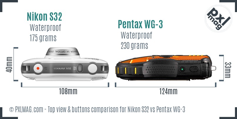 Nikon S32 vs Pentax WG-3 top view buttons comparison