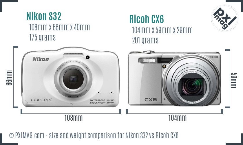 Nikon S32 vs Ricoh CX6 size comparison Nikon S32 vs Ricoh CX6 size comparison