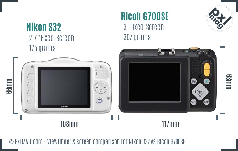 Nikon S32 vs Ricoh G700SE Screen and Viewfinder comparison