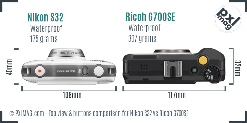 Nikon S32 vs Ricoh G700SE top view buttons comparison