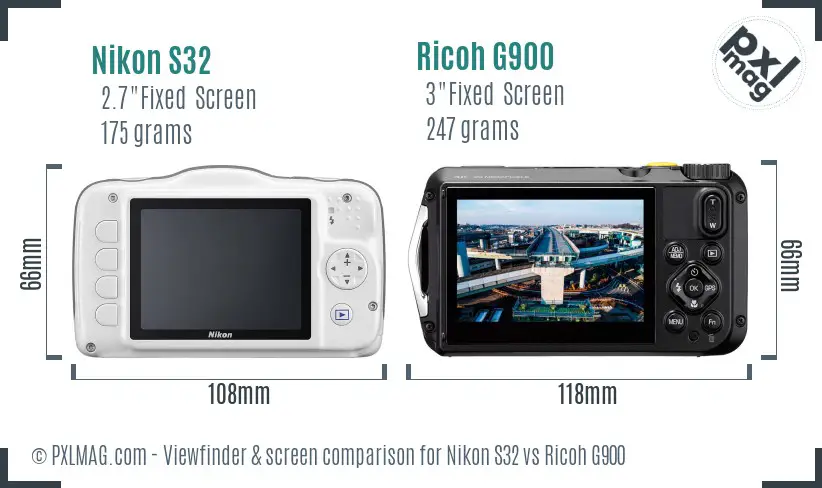 Nikon S32 vs Ricoh G900 Screen and Viewfinder comparison