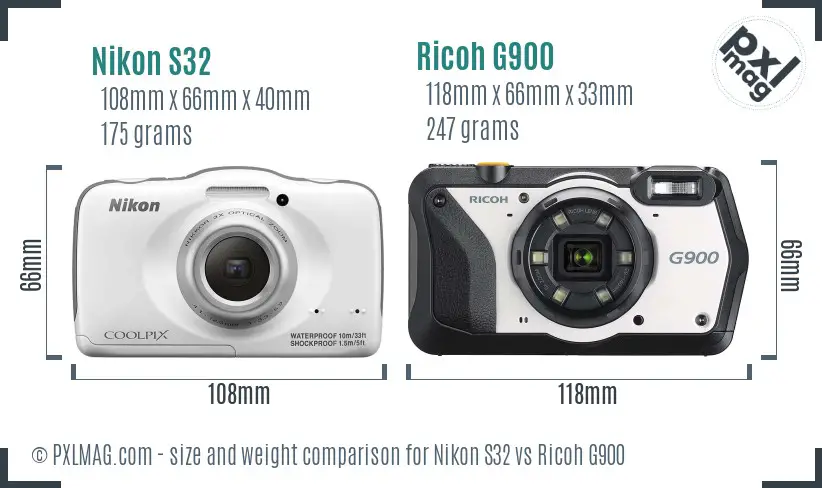 Nikon S32 vs Ricoh G900 size comparison