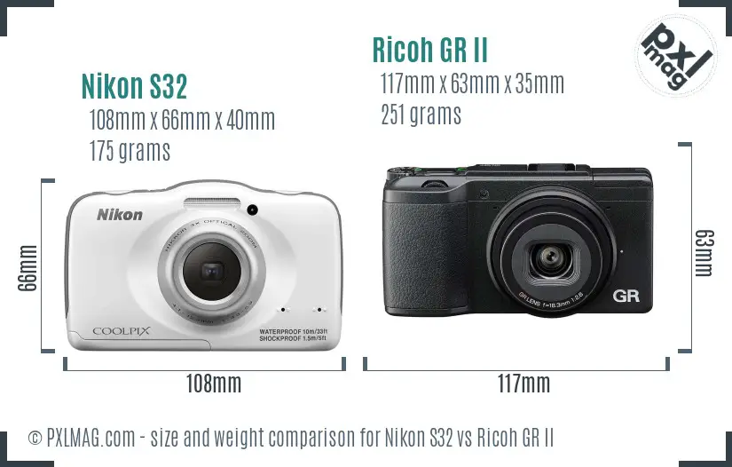 Nikon S32 vs Ricoh GR II size comparison