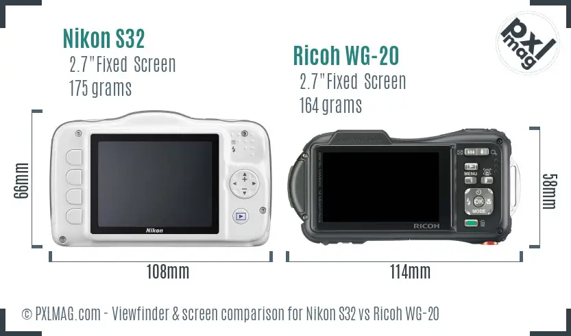 Nikon S32 vs Ricoh WG-20 Screen and Viewfinder comparison