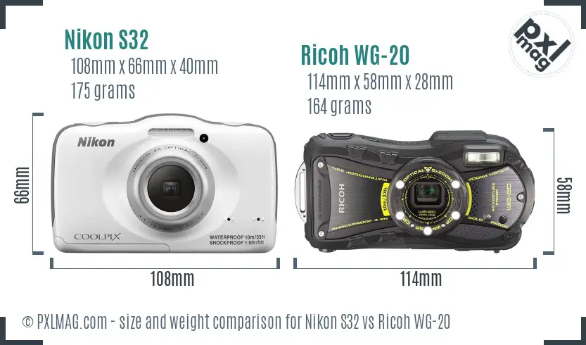 Nikon S32 vs Ricoh WG-20 size comparison