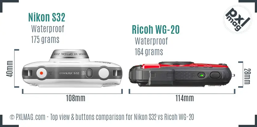 Nikon S32 vs Ricoh WG-20 top view buttons comparison