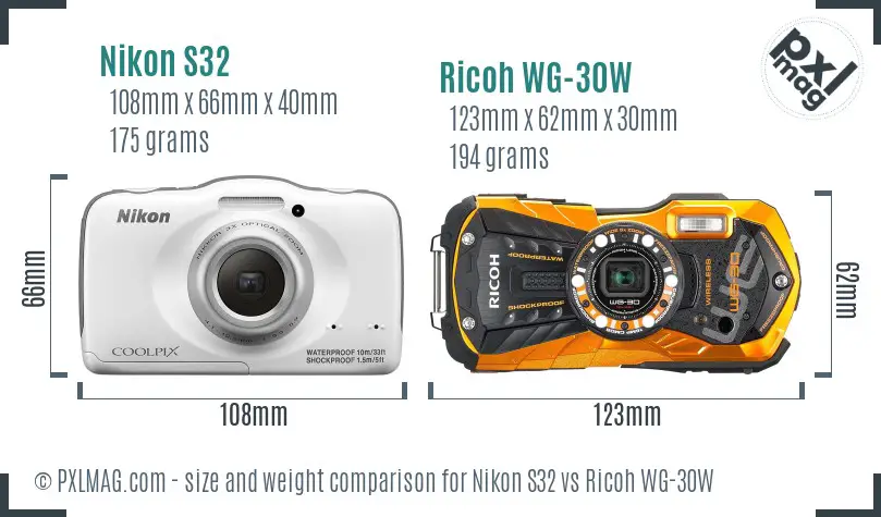 Nikon S32 vs Ricoh WG-30W size comparison Nikon S32 vs Ricoh WG-30W size comparison
