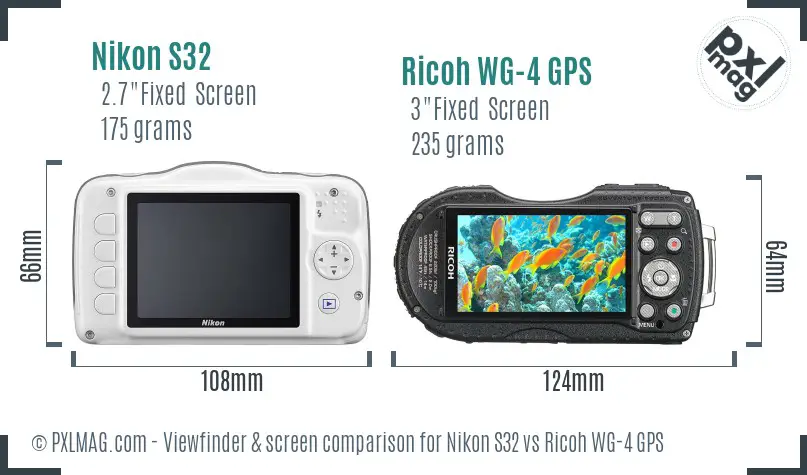 Nikon S32 vs Ricoh WG-4 GPS Screen and Viewfinder comparison