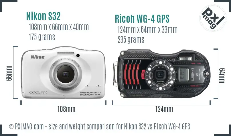 Nikon S32 vs Ricoh WG-4 GPS size comparison