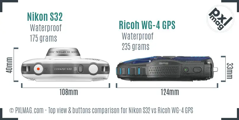 Nikon S32 vs Ricoh WG-4 GPS top view buttons comparison