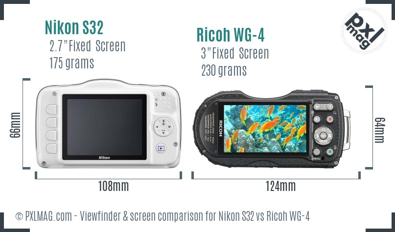 Nikon S32 vs Ricoh WG-4 Screen and Viewfinder comparison