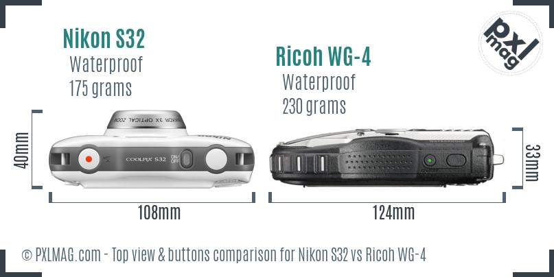 Nikon S32 vs Ricoh WG-4 top view buttons comparison