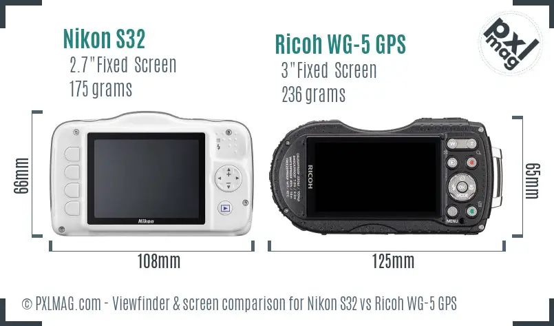 Nikon S32 vs Ricoh WG-5 GPS Screen and Viewfinder comparison