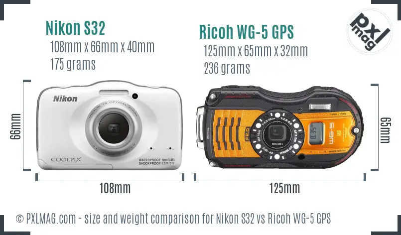 Nikon S32 vs Ricoh WG-5 GPS size comparison