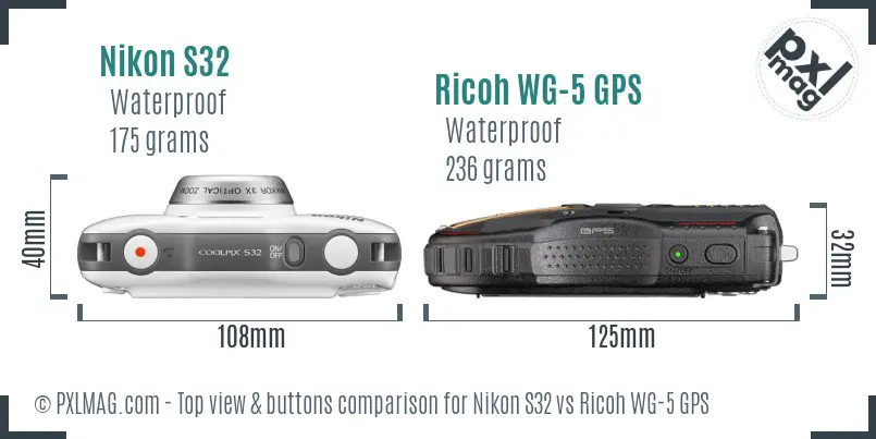 Nikon S32 vs Ricoh WG-5 GPS top view buttons comparison