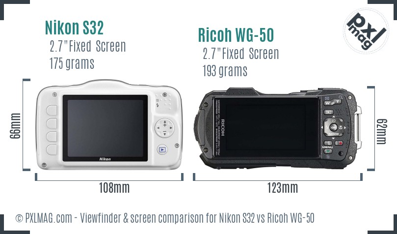 Nikon S32 vs Ricoh WG-50 Screen and Viewfinder comparison