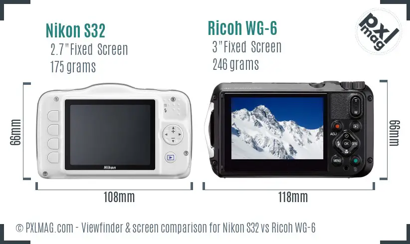 Nikon S32 vs Ricoh WG-6 Screen and Viewfinder comparison