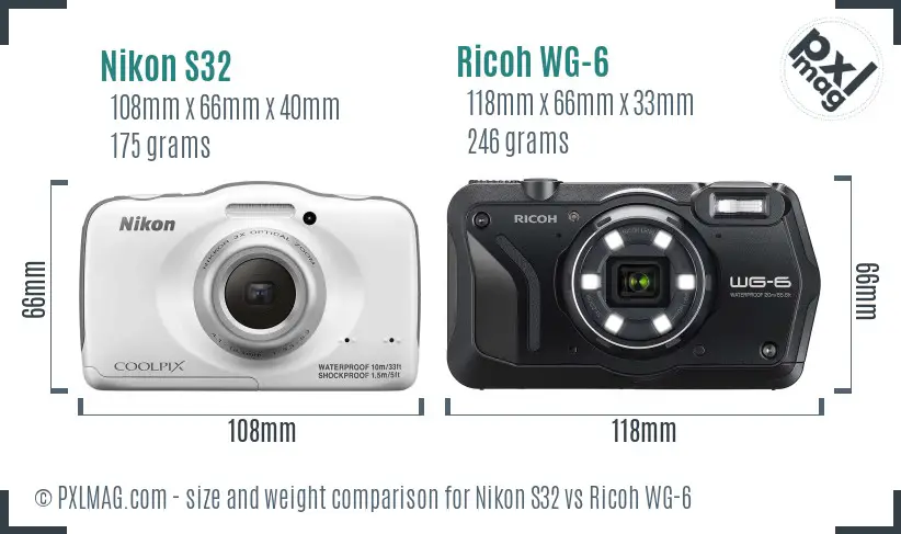 Nikon S32 vs Ricoh WG-6 size comparison