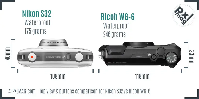 Nikon S32 vs Ricoh WG-6 top view buttons comparison