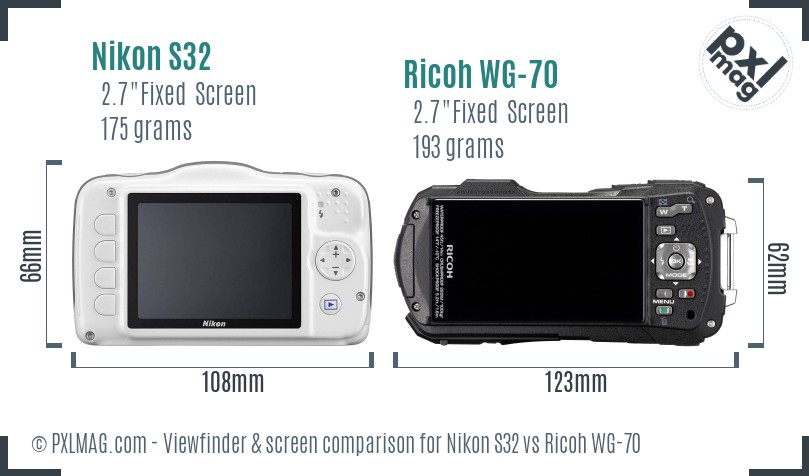 Nikon S32 vs Ricoh WG-70 Screen and Viewfinder comparison