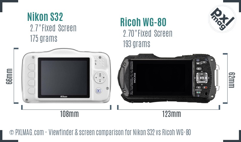 Nikon S32 vs Ricoh WG-80 Screen and Viewfinder comparison