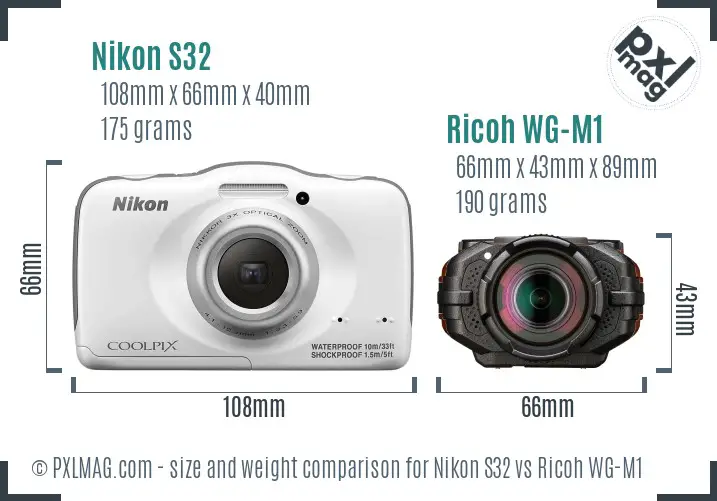 Nikon S32 vs Ricoh WG-M1 size comparison