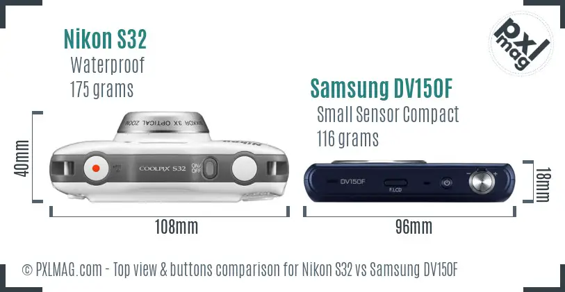 Nikon S32 vs Samsung DV150F top view buttons comparison