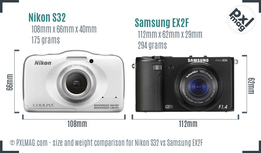 Nikon S32 vs Samsung EX2F size comparison Nikon S32 vs Samsung EX2F size comparison