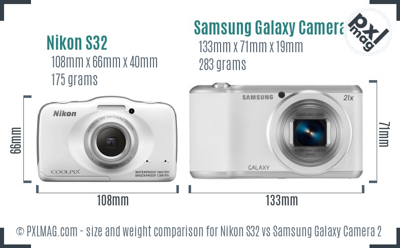 Nikon S32 vs Samsung Galaxy Camera 2 size comparison