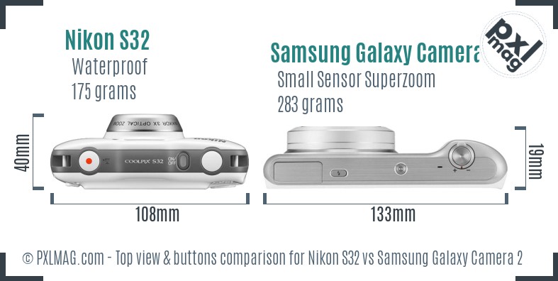 Nikon S32 vs Samsung Galaxy Camera 2 top view buttons comparison