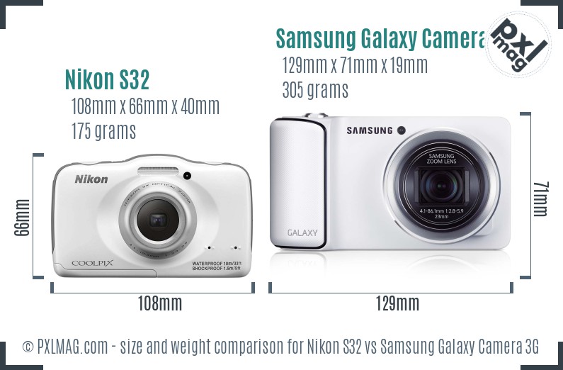 Nikon S32 vs Samsung Galaxy Camera 3G size comparison